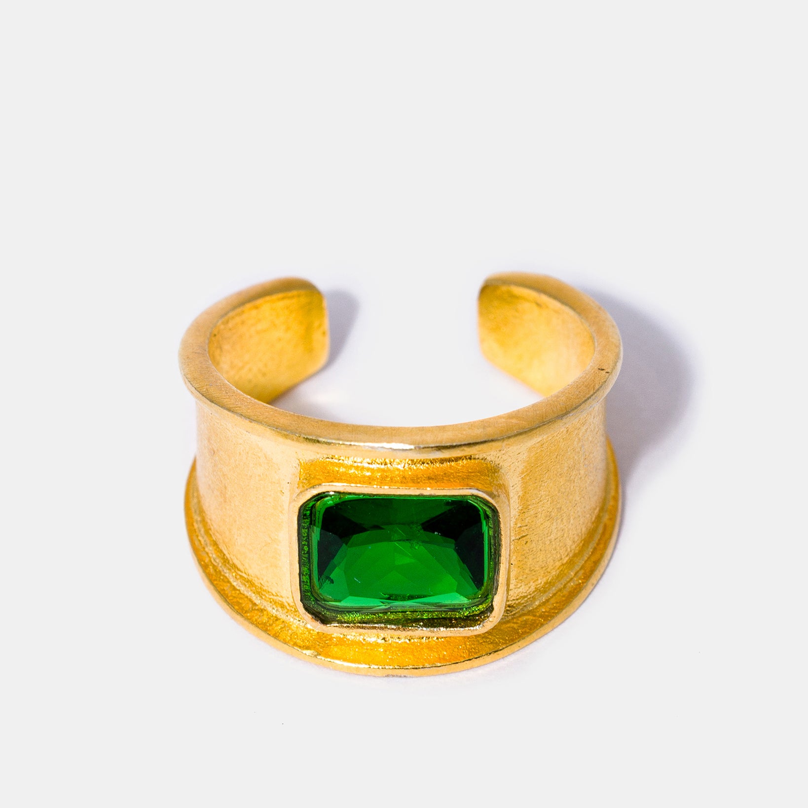 Gold Green Jade Gemstone Signet Ring