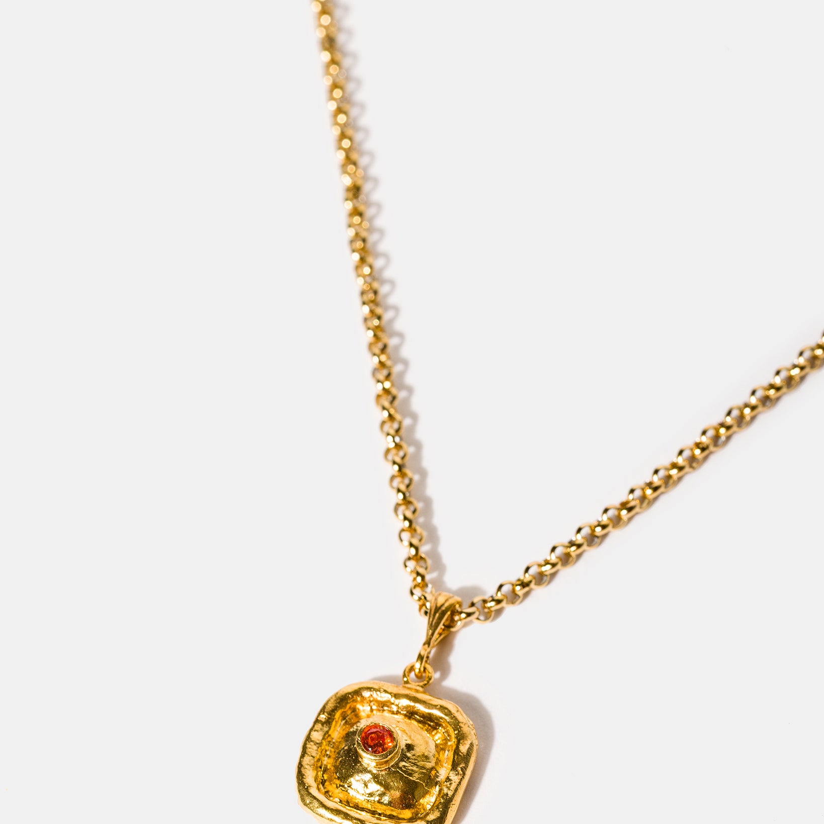 Square Pendant Gold Necklace in Citrine Glow