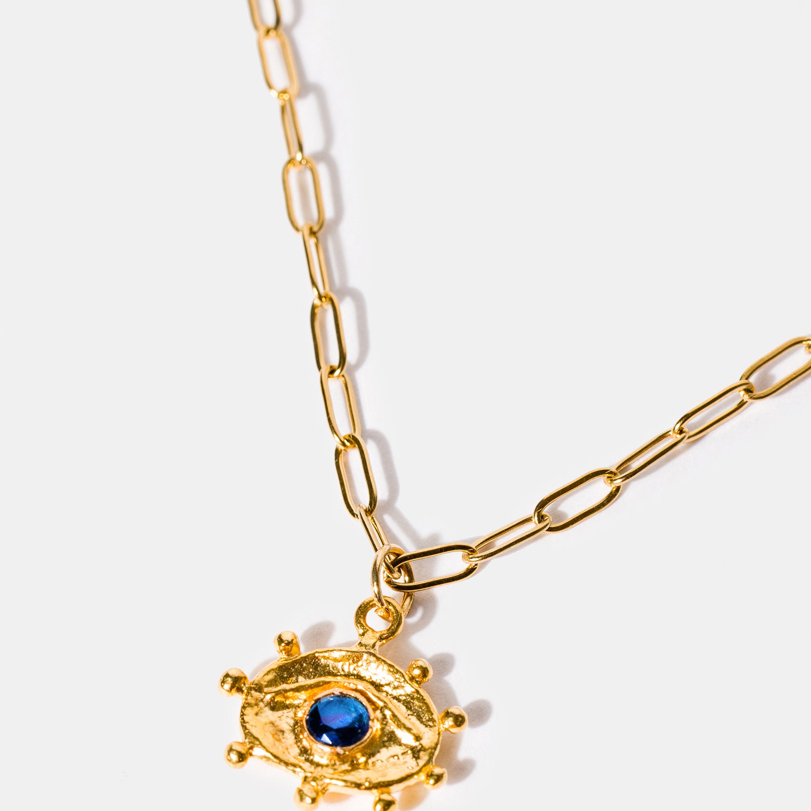 Eye Talisman Pendant Gold Necklace in Sapphire
