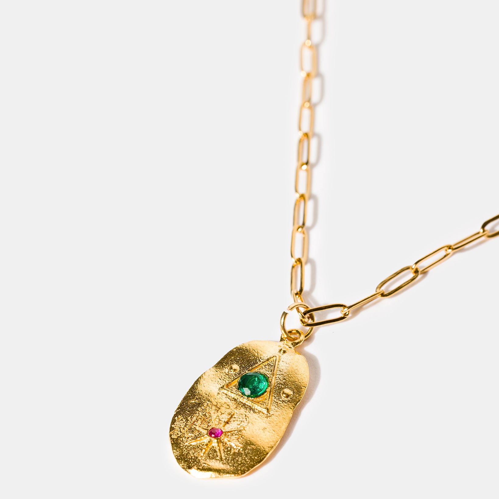 Gold Talisman Necklace in Ruby Glow