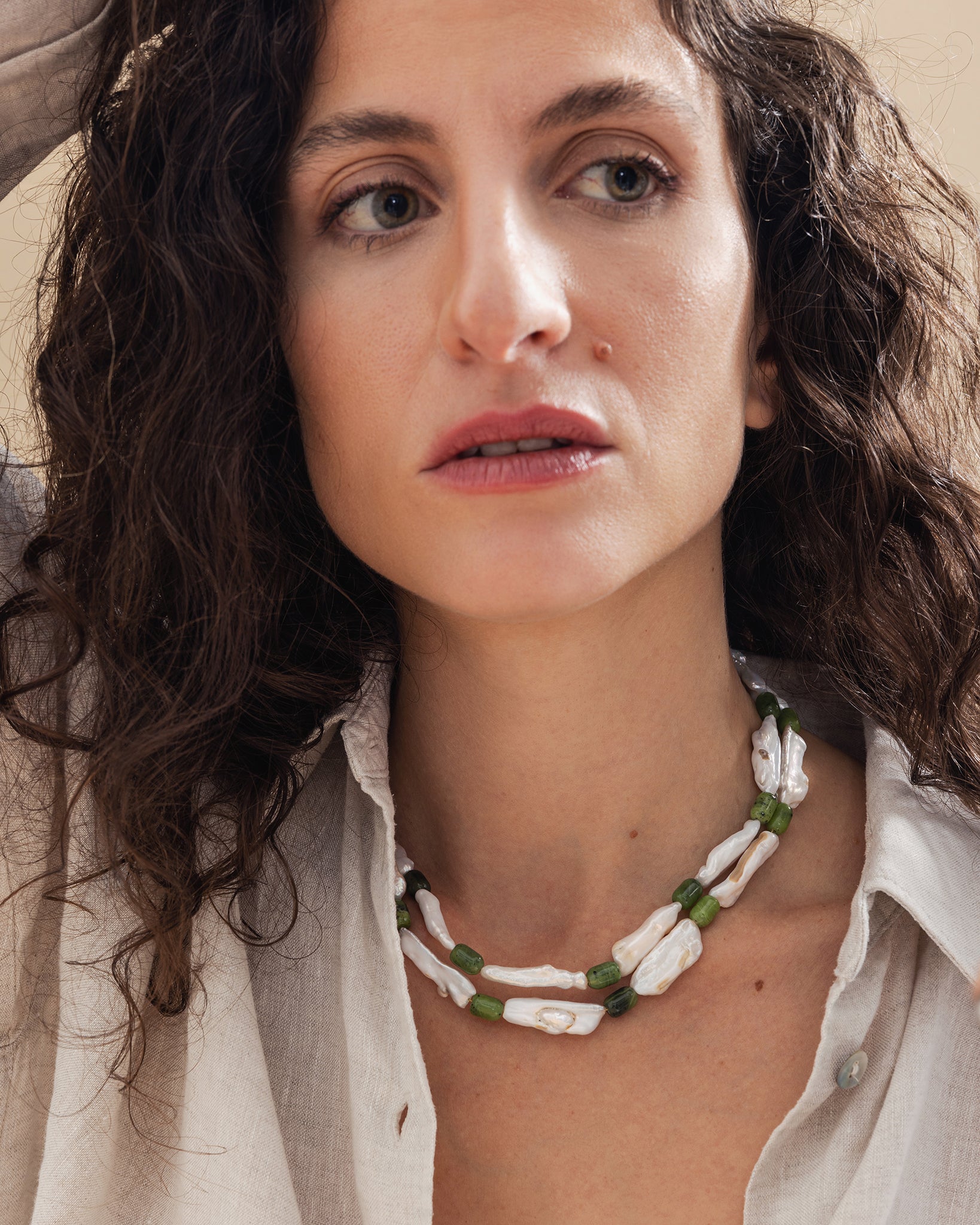 Jade Serenity Necklace with Irregular Baroque Pearls