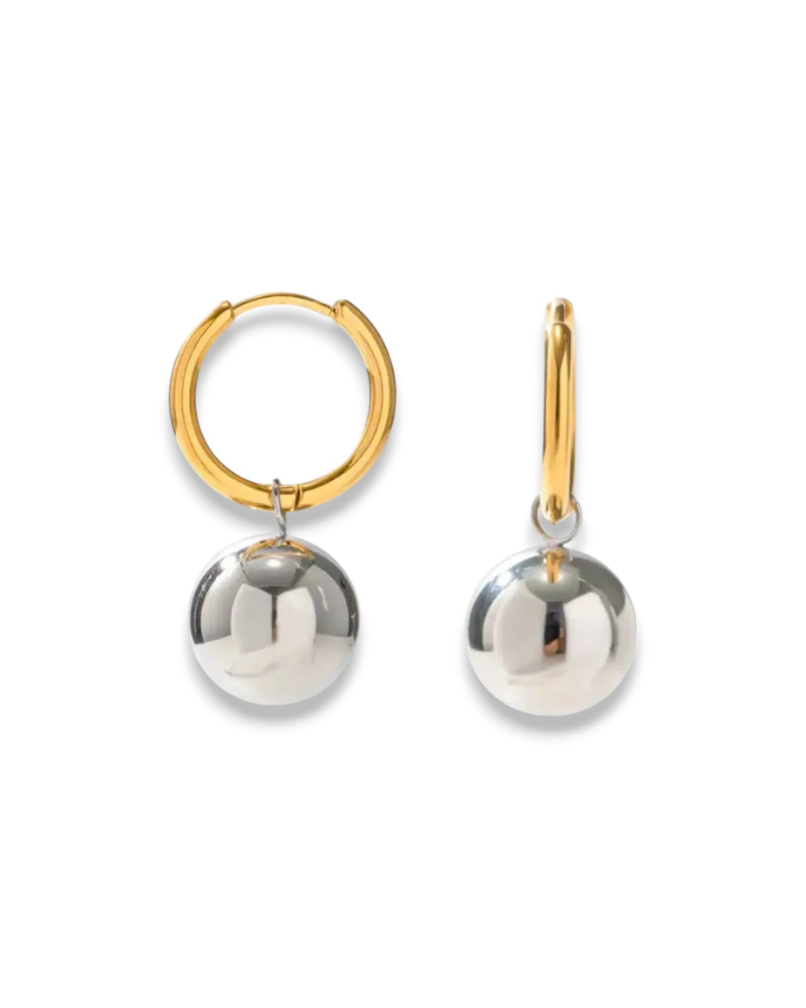 Mixed Ball Charm Hoops in Silver and Gold