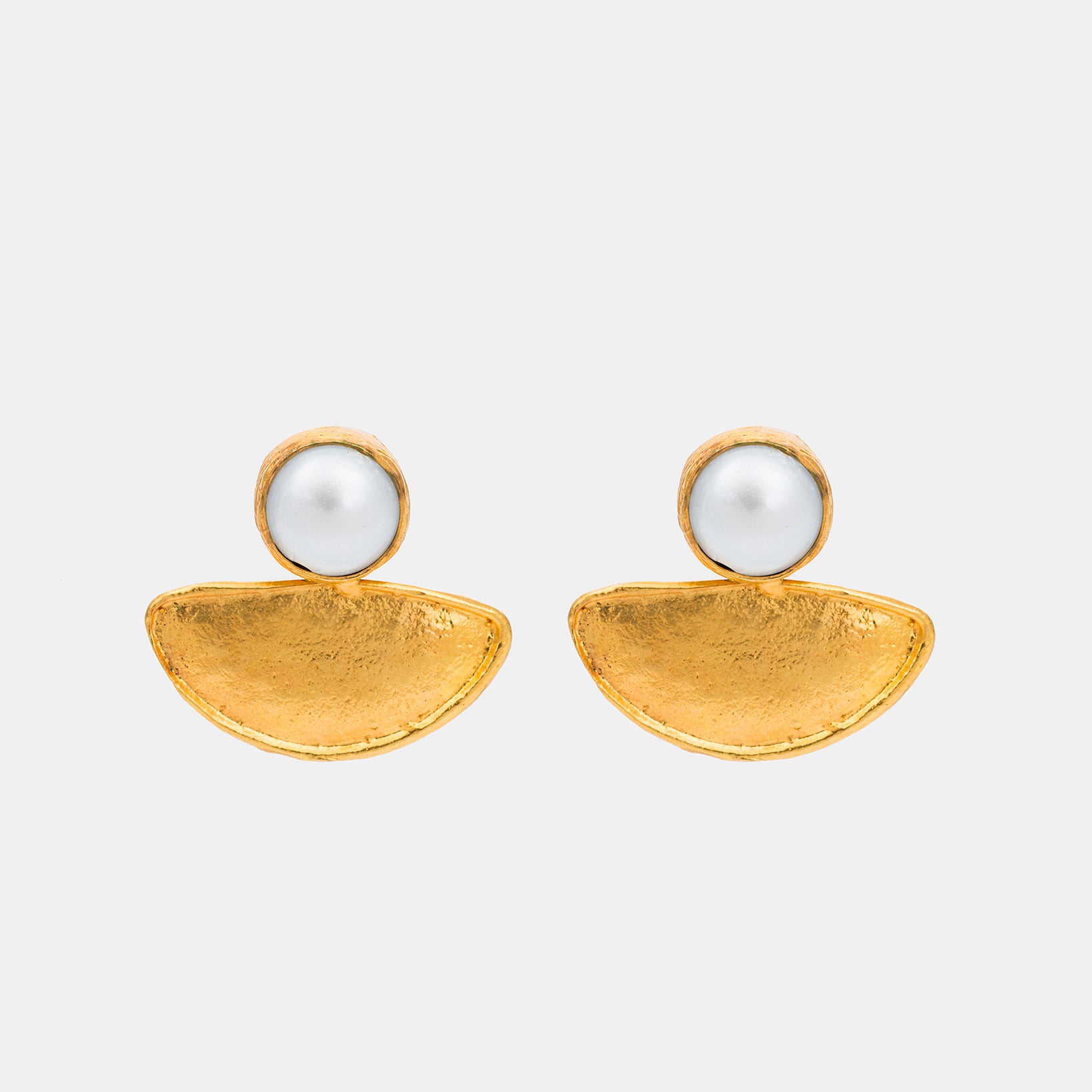 Pearl and Gold Crescent Earrings