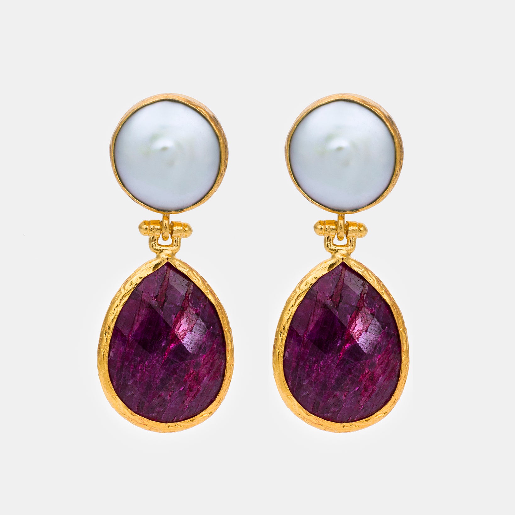 Crimson Romance Earrings with Ruby and Pearls