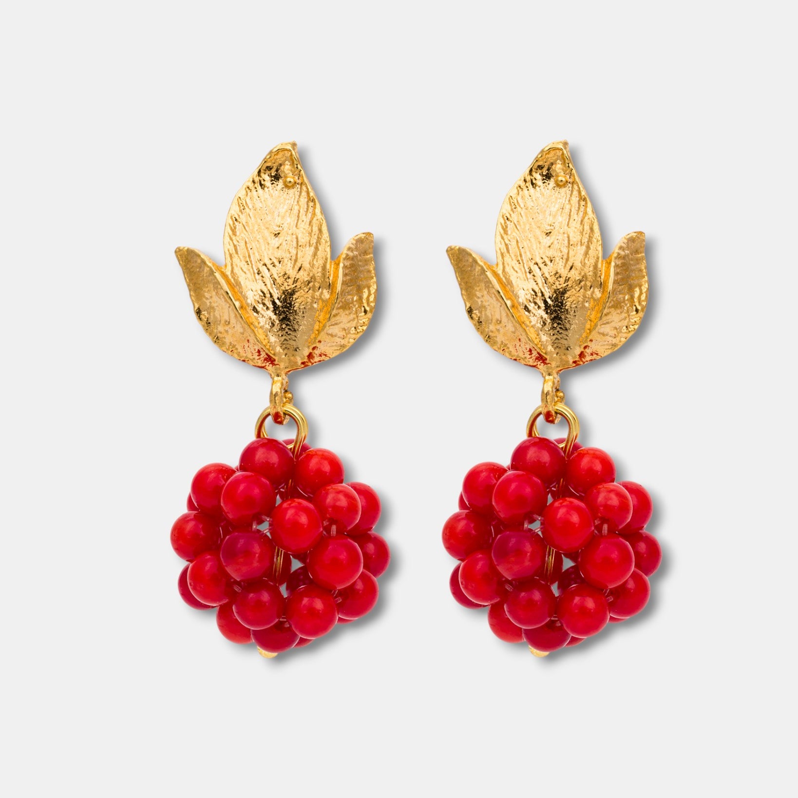 Berry Cluster Earrings with Gold Leaf Design