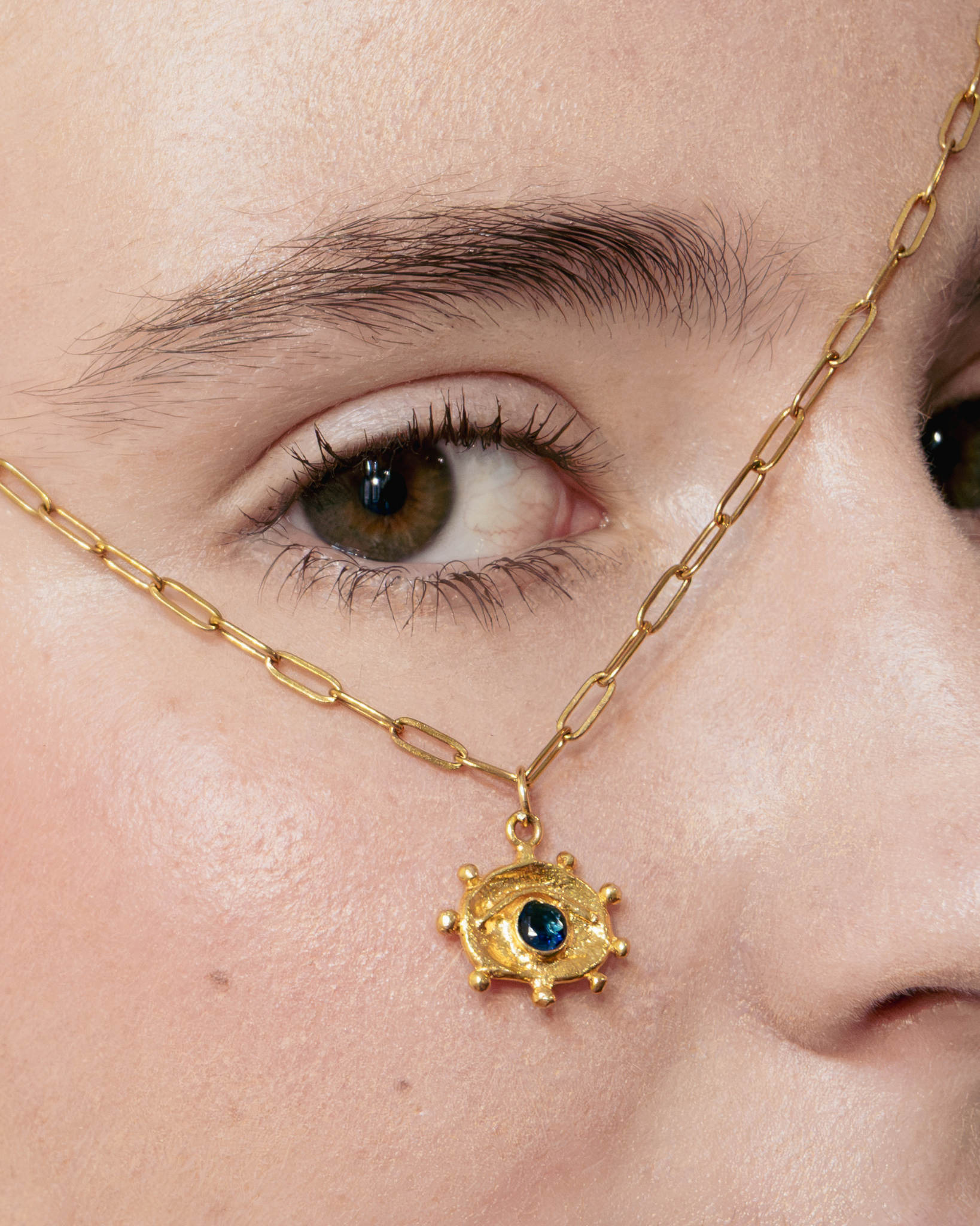 Eye Talisman Pendant Gold Necklace in Sapphire
