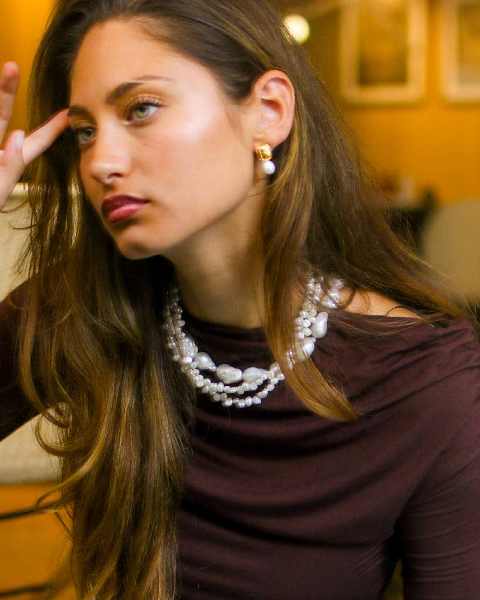 Baroque Pearl Gold Stud Earrings