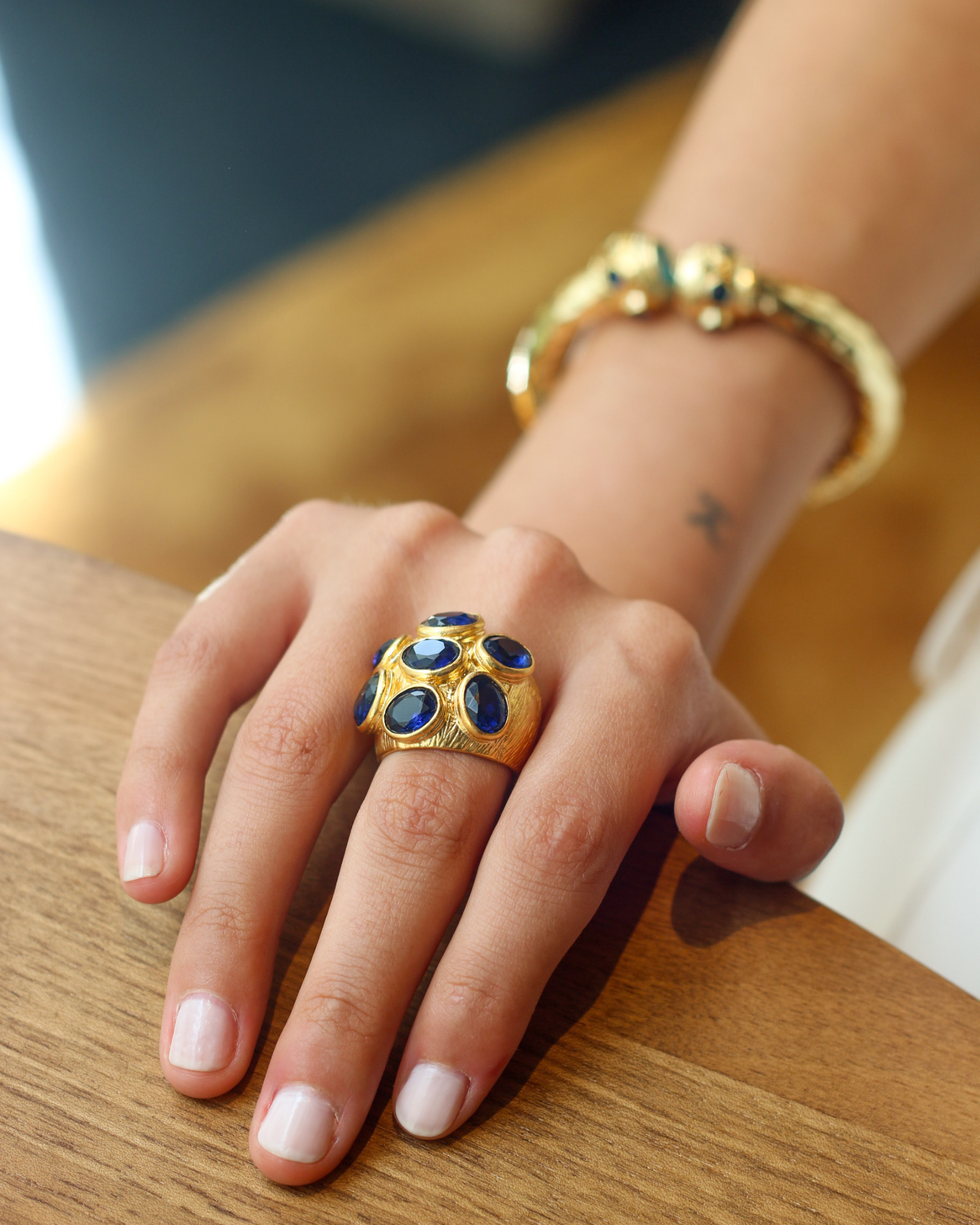Gold Sapphire Multi-Gemstone Cocktail Ring