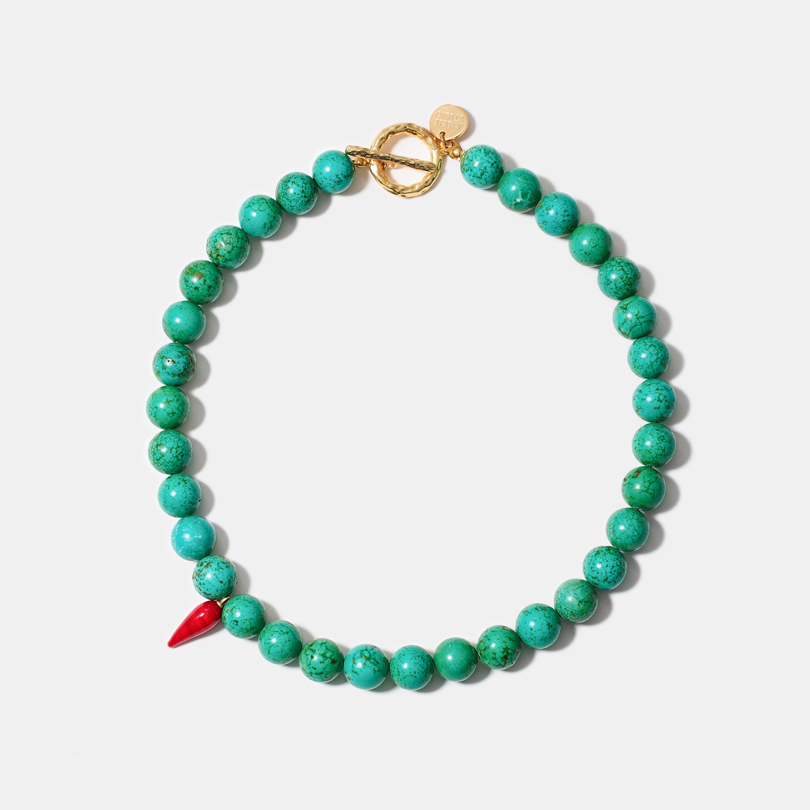 Turquoise bead necklace with handmade red glass chili pepper charm