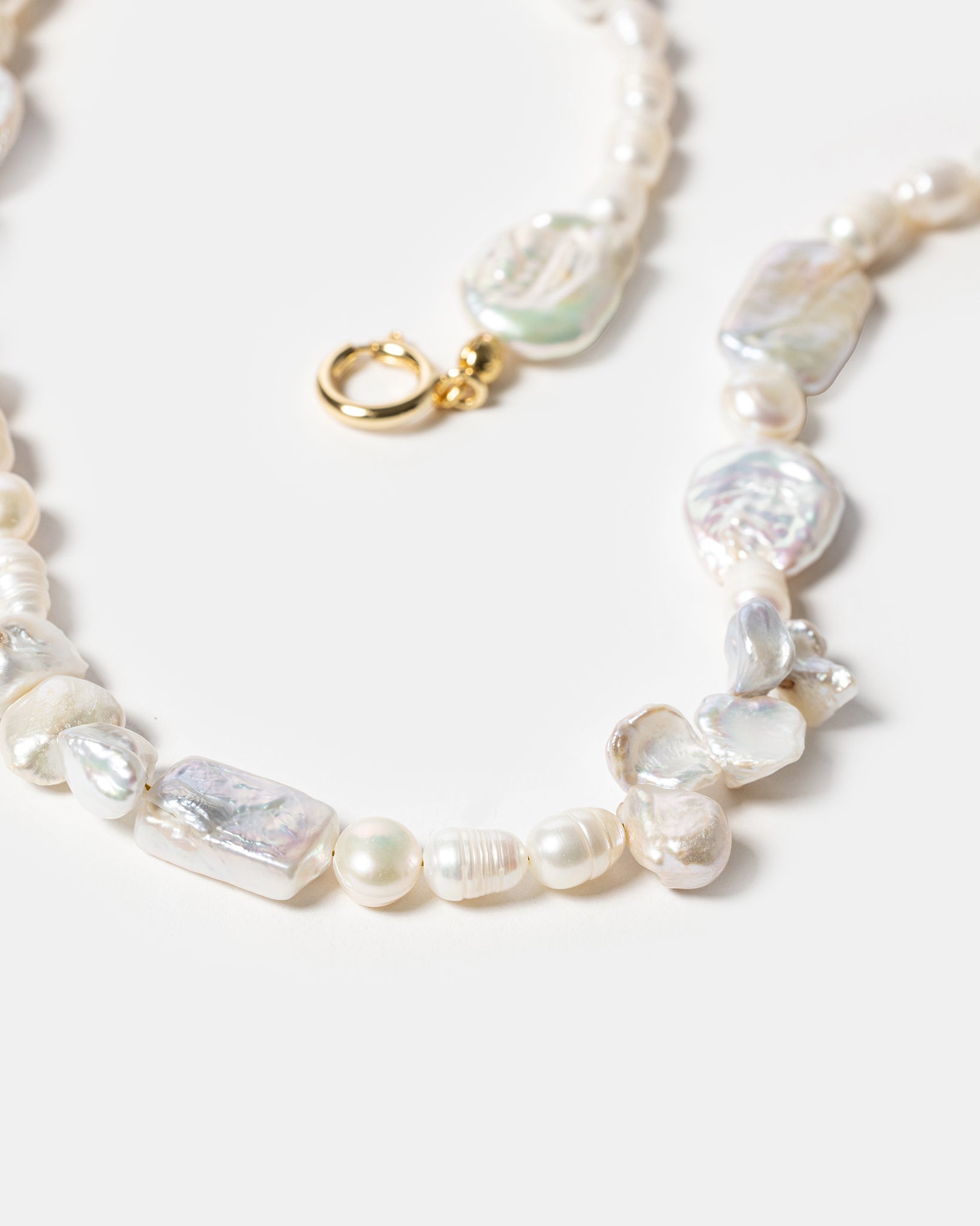 Handmade pearl necklace detail shot