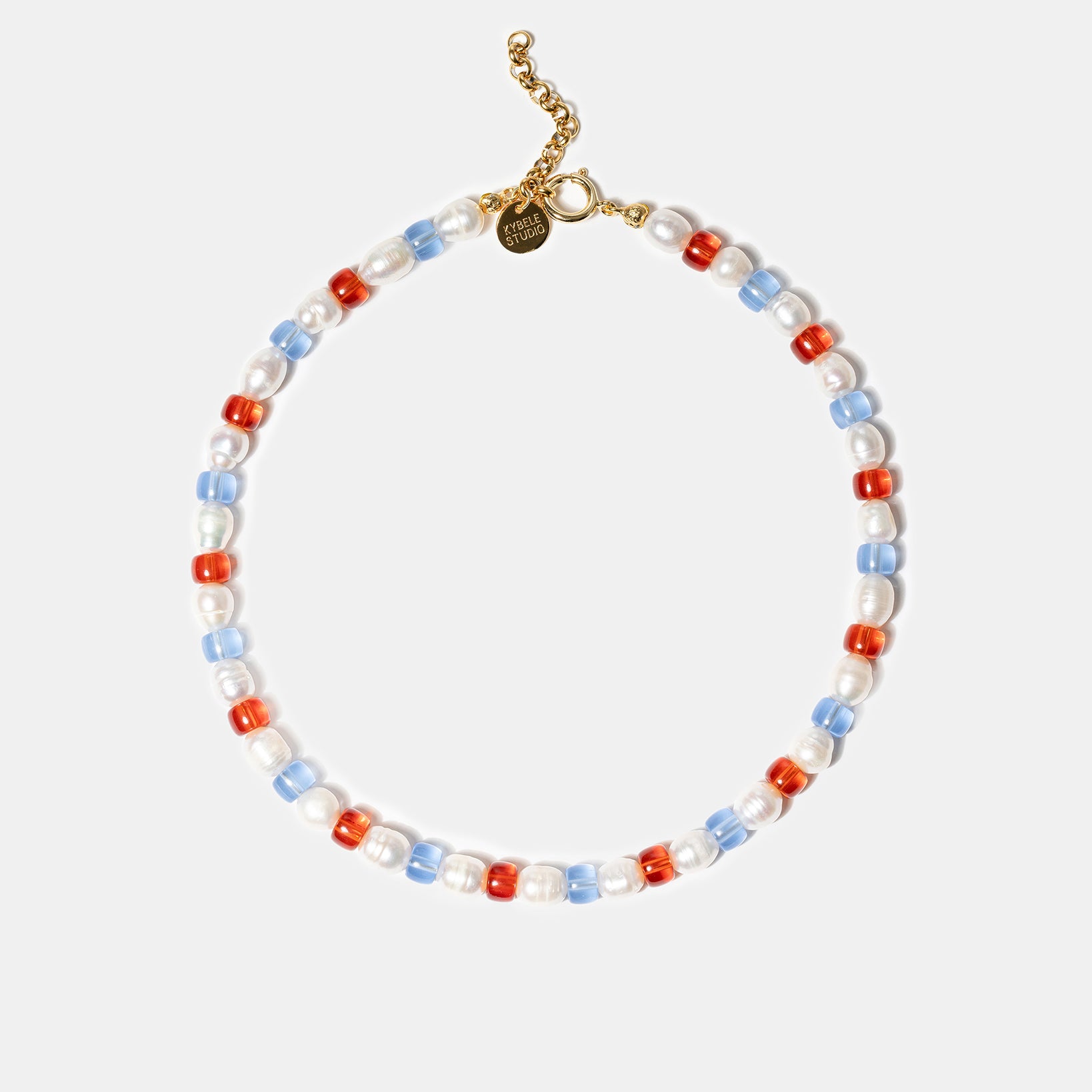 Colorful freshwater pearl necklace with glass beads
