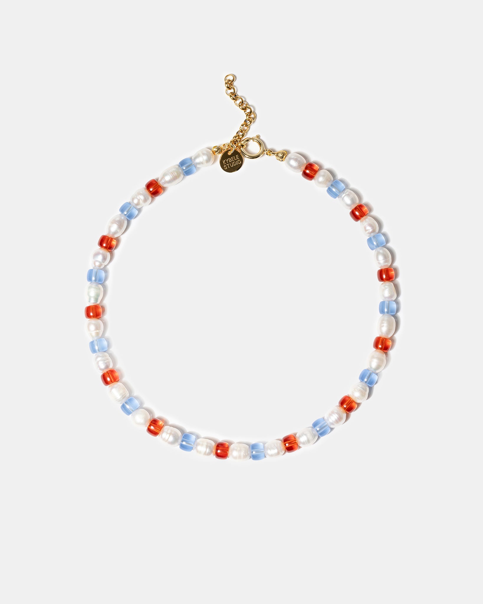 Colorful freshwater pearl necklace with glass beads