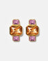 Gold geometric stud earrings with pink and amber gemstones
