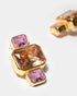 Gold geometric earrings with pink and amber gemstones