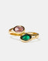 Gold open ring with pink and green oval gemstones