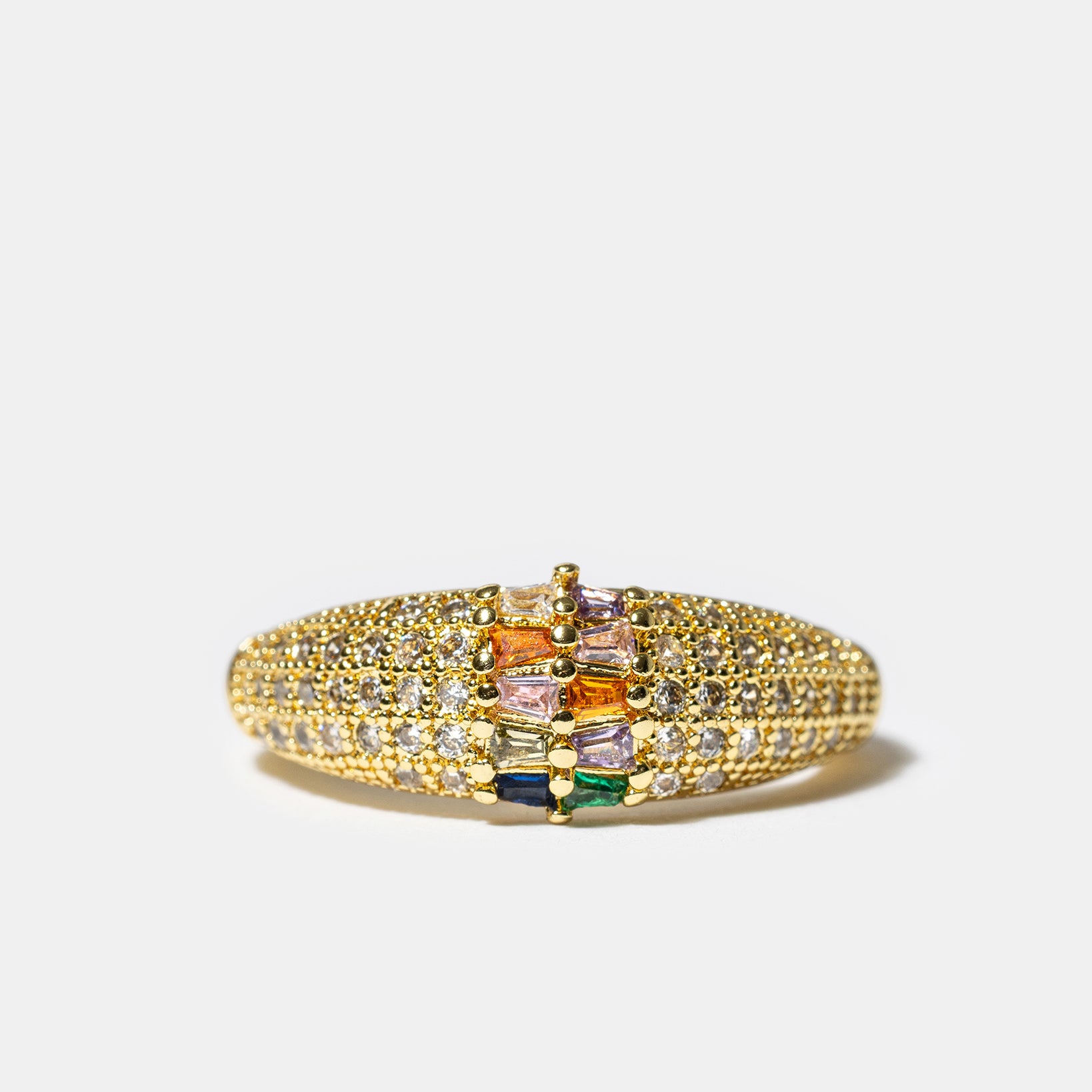 Gold pavé stardust ring with multicolor gemstones
