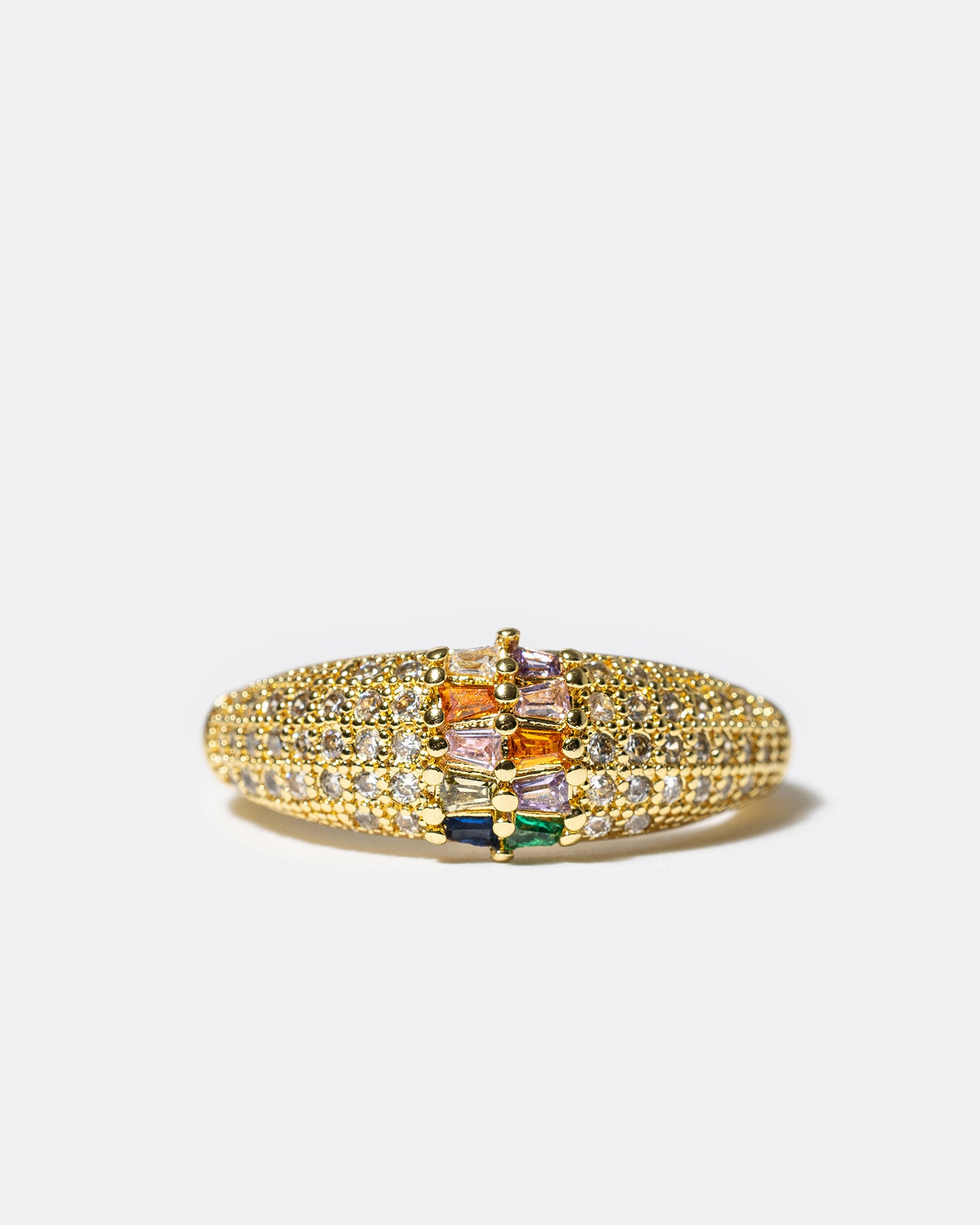 Gold pavé stardust ring with multicolor gemstones