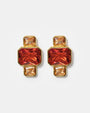 Gold geometric stud earrings with pink and amber gemstones