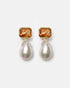Gold pearl drop earrings with champagne gemstones