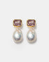 Gold pearl drop earrings with crystal gemstones