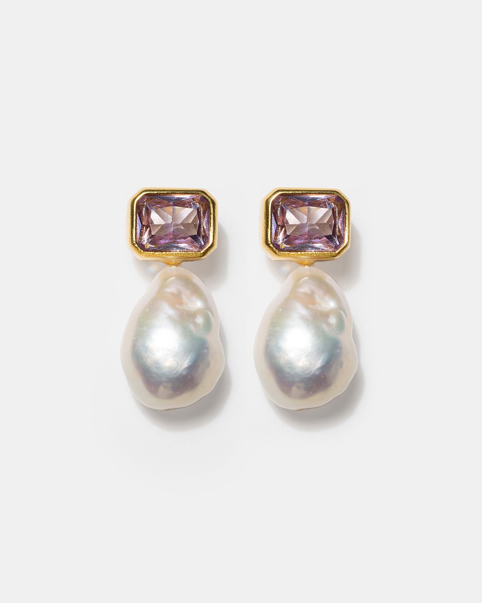 Gold pearl drop earrings with crystal gemstones