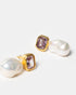 Gold drop earrings with baroque pearls and crystal gemstones