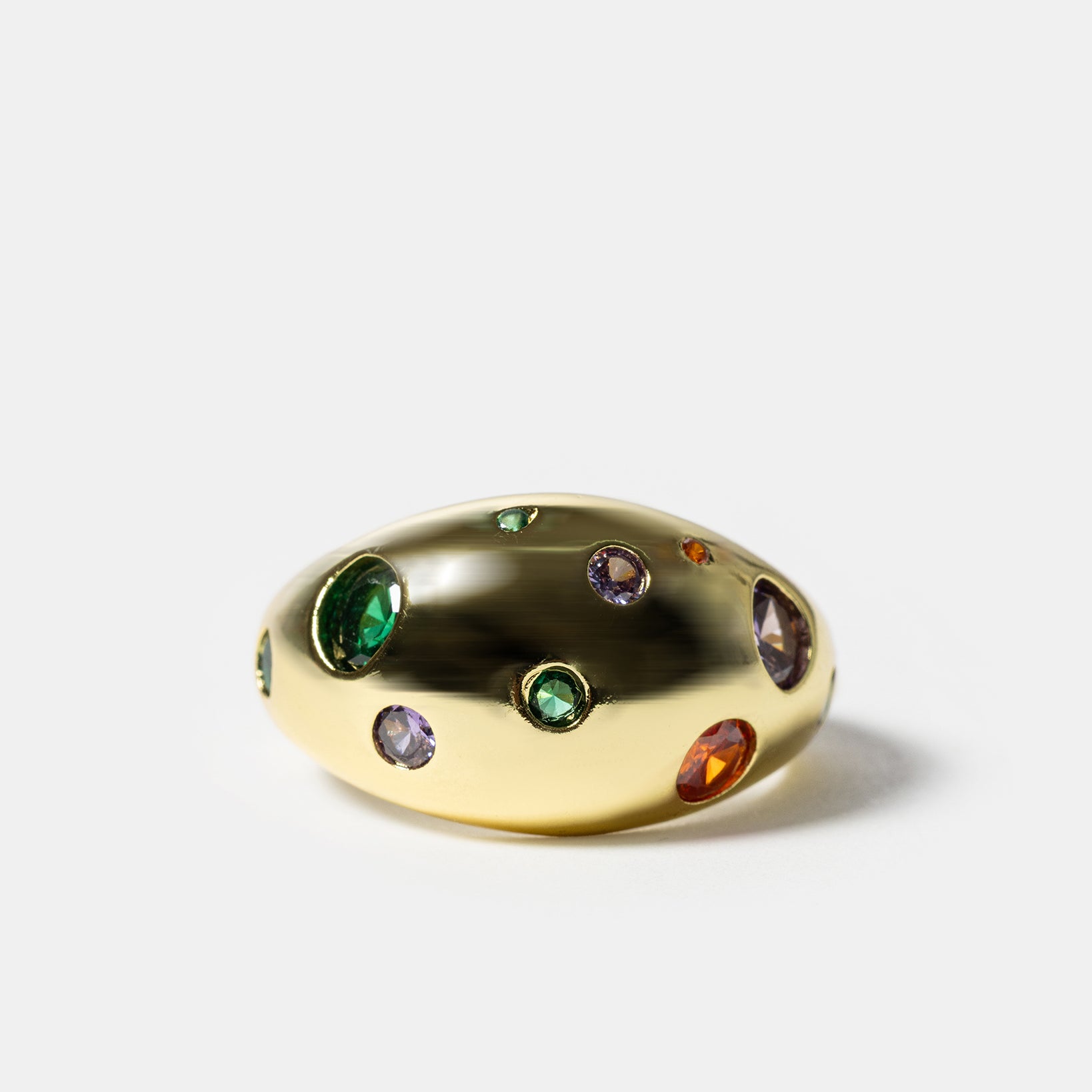 Gold dome cocktail ring with multicolor gemstones