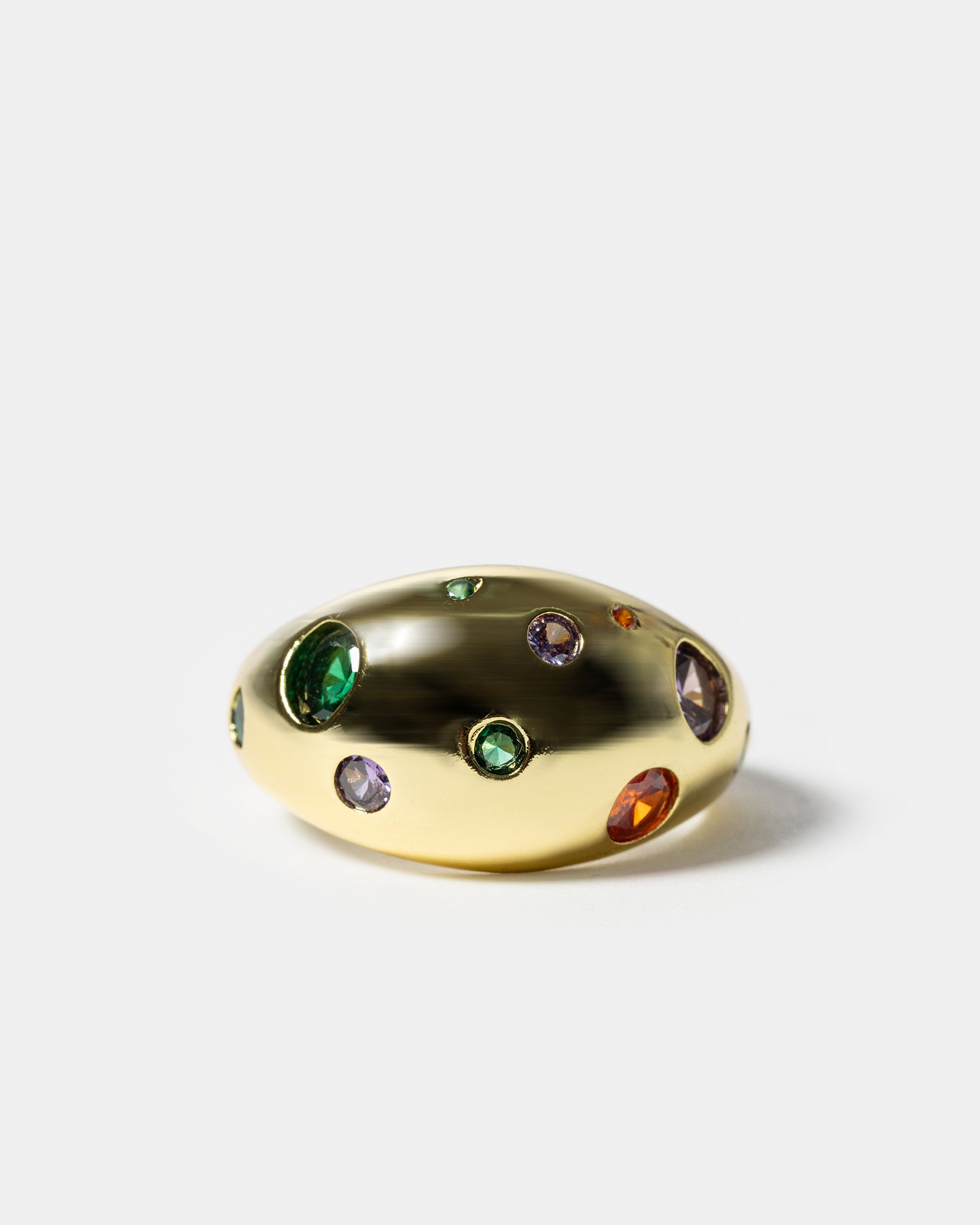 Gold dome cocktail ring with multicolor gemstones