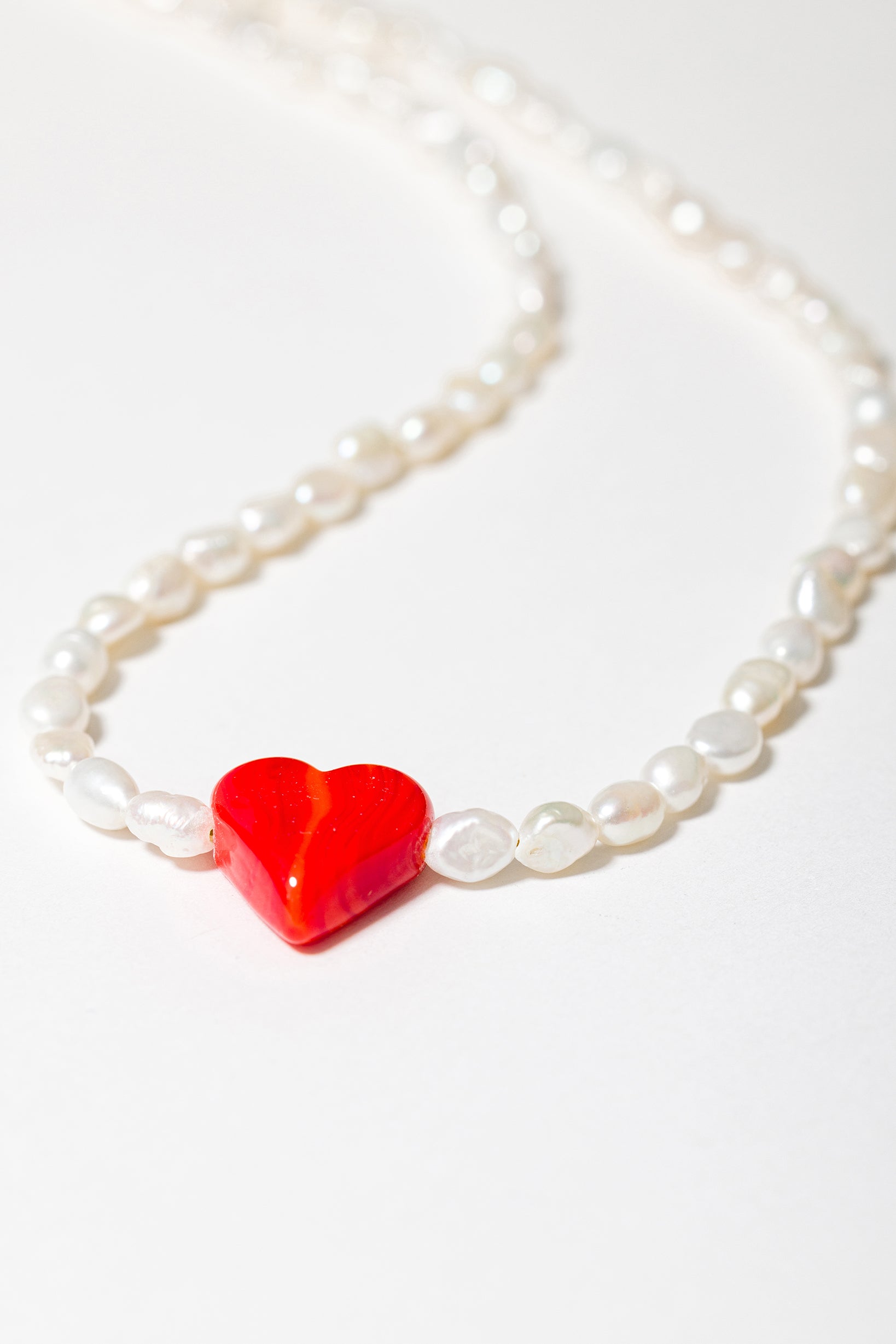 Riviera Crush Necklace with Glass Heart & Genuine Pearls