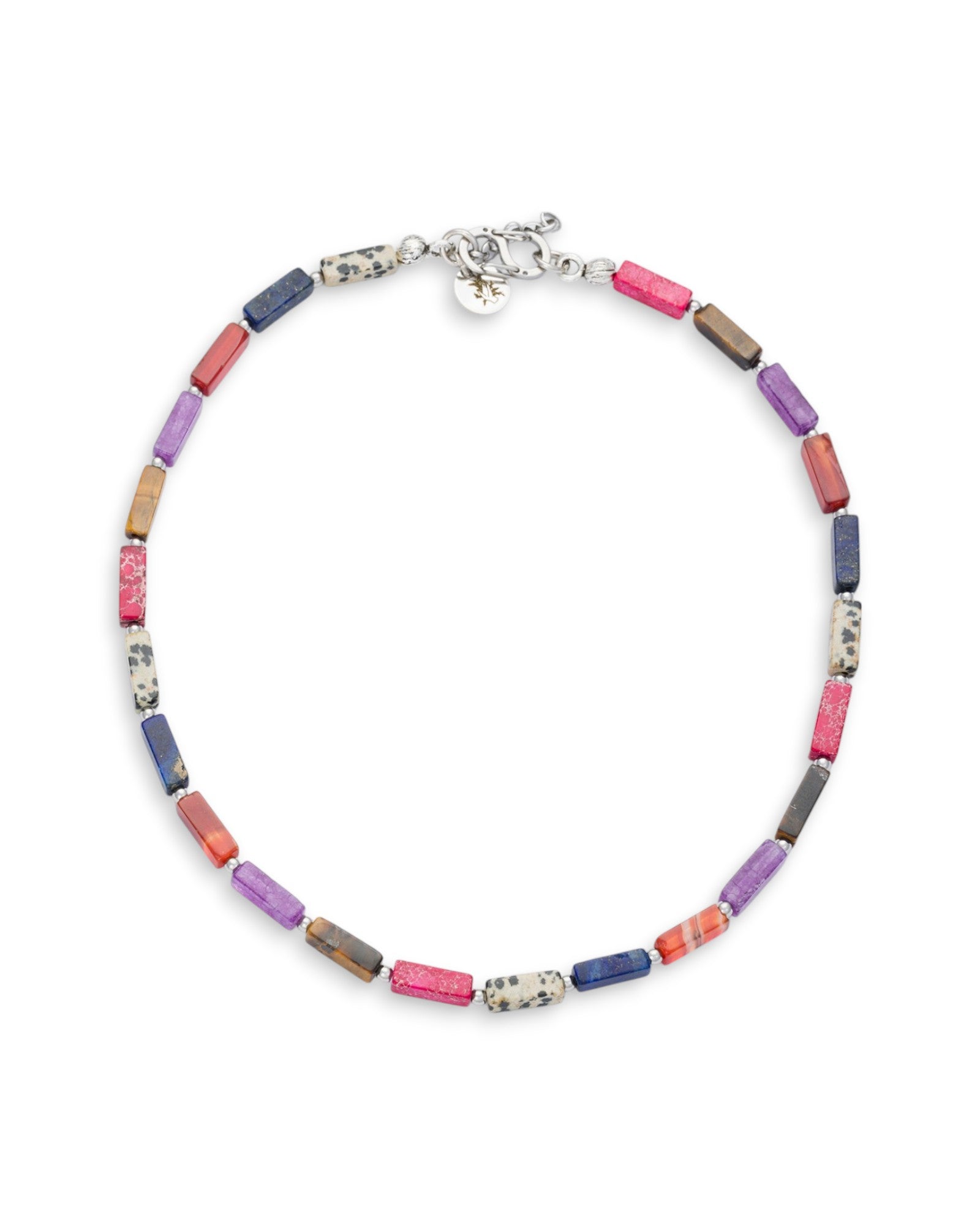 Color Harmony Necklace with Tiger Eye, Amethyst, Lapis Lazuli, Red Agate, Dalmatian Jasper, and Imperial Jasper