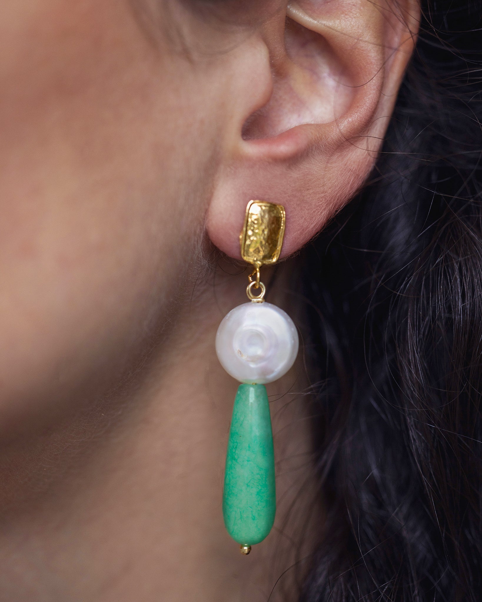Verdant Bliss Earrings with Aventurine and Pearls