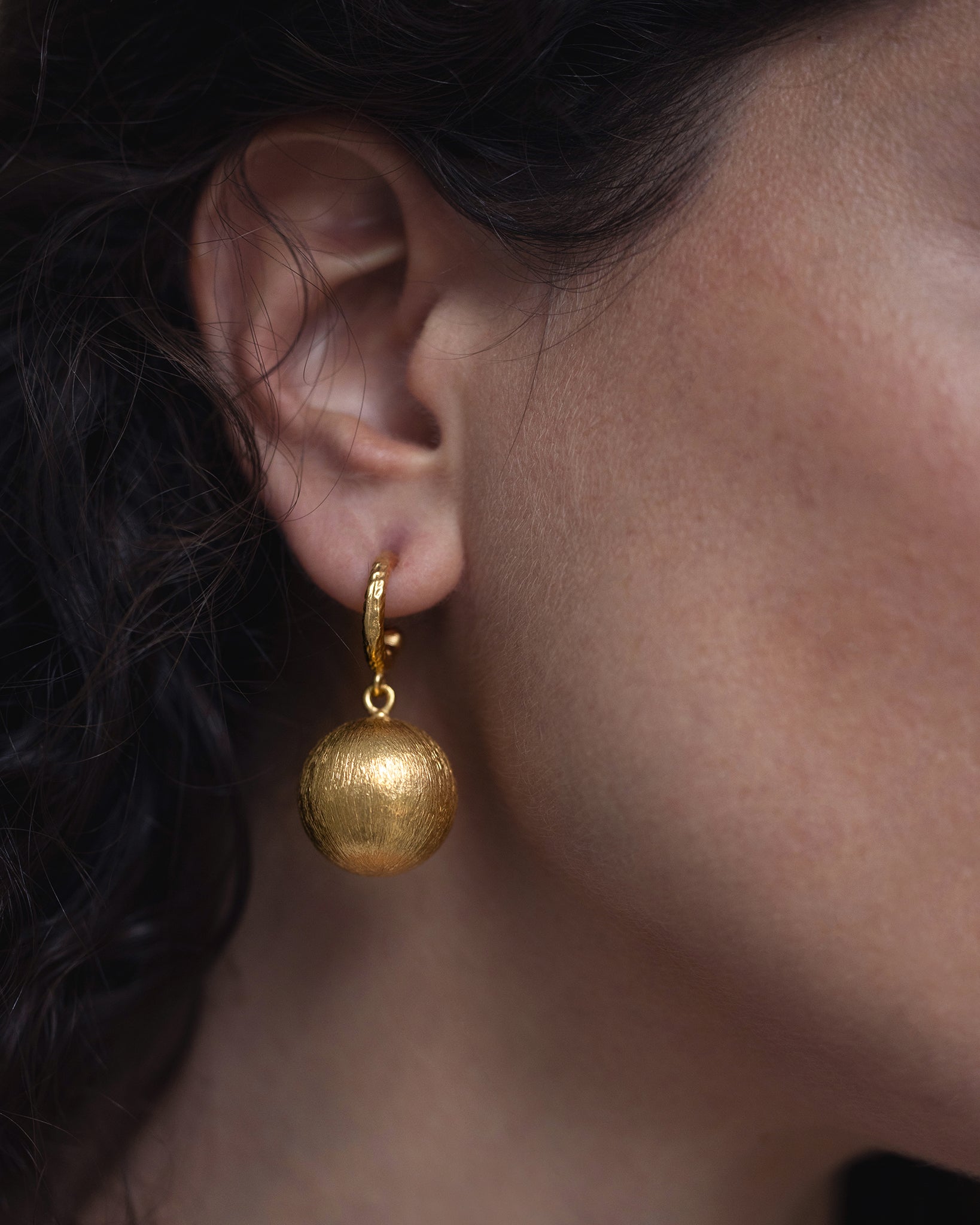 Textured Gold Sphere Drop Earrings