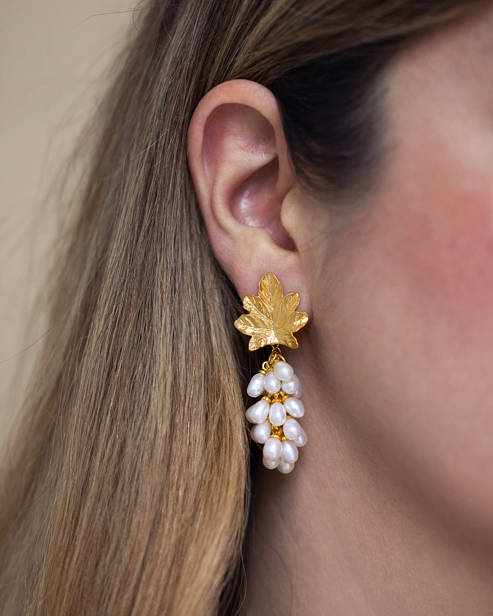 Golden Grape Pearl Drop Earrings