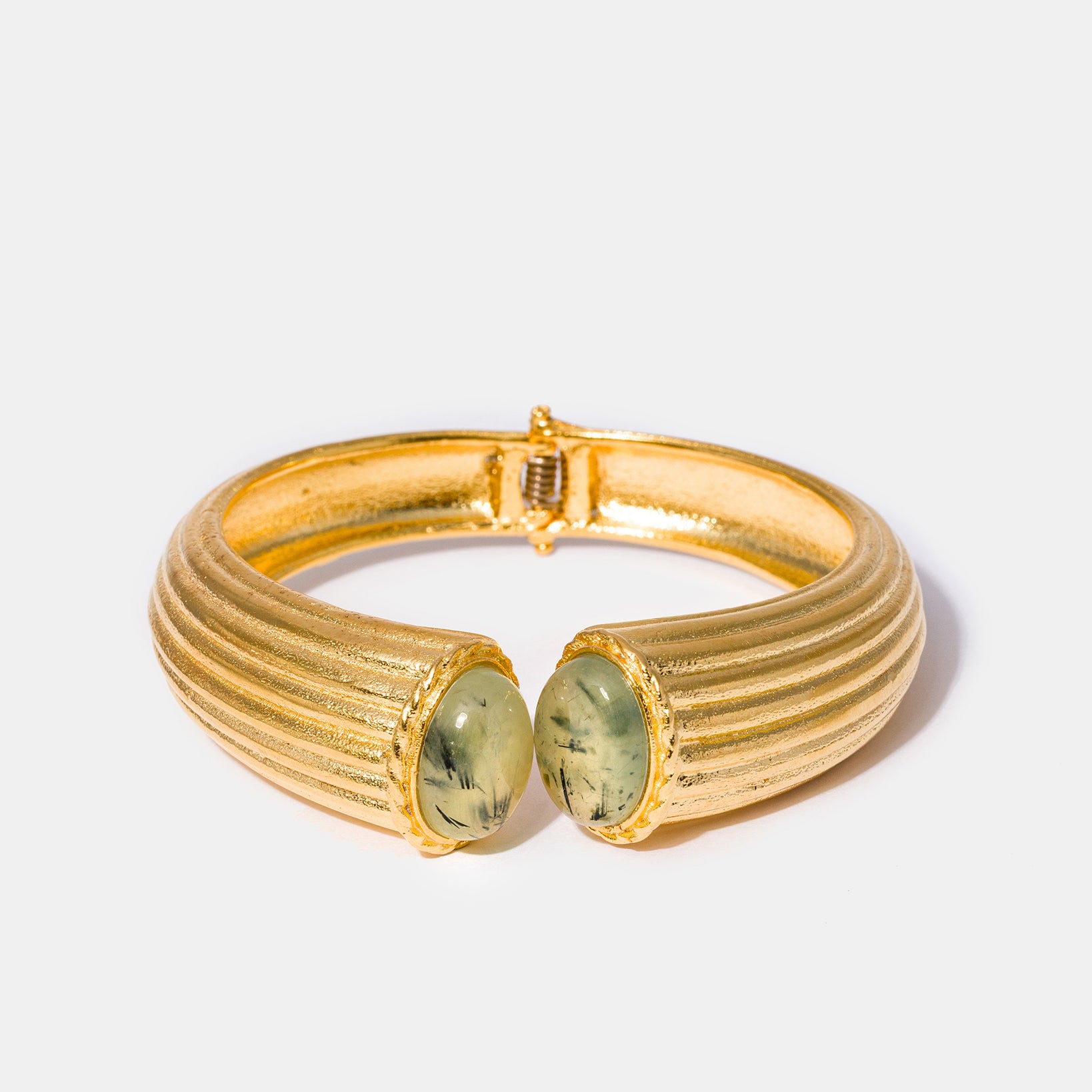 Gold Prehnite Cabochon Cuff Bracelet