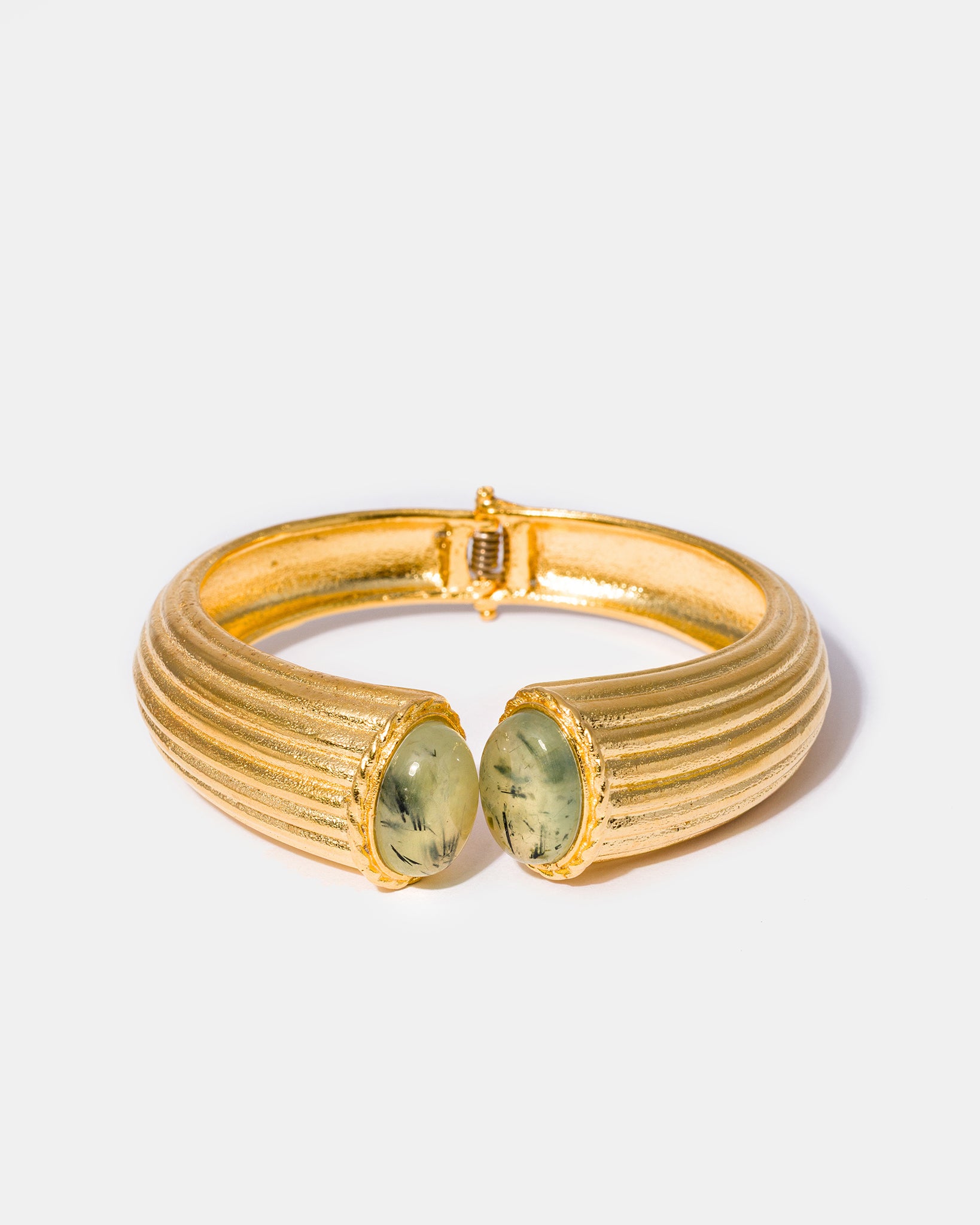 Gold Prehnite Cabochon Cuff Bracelet