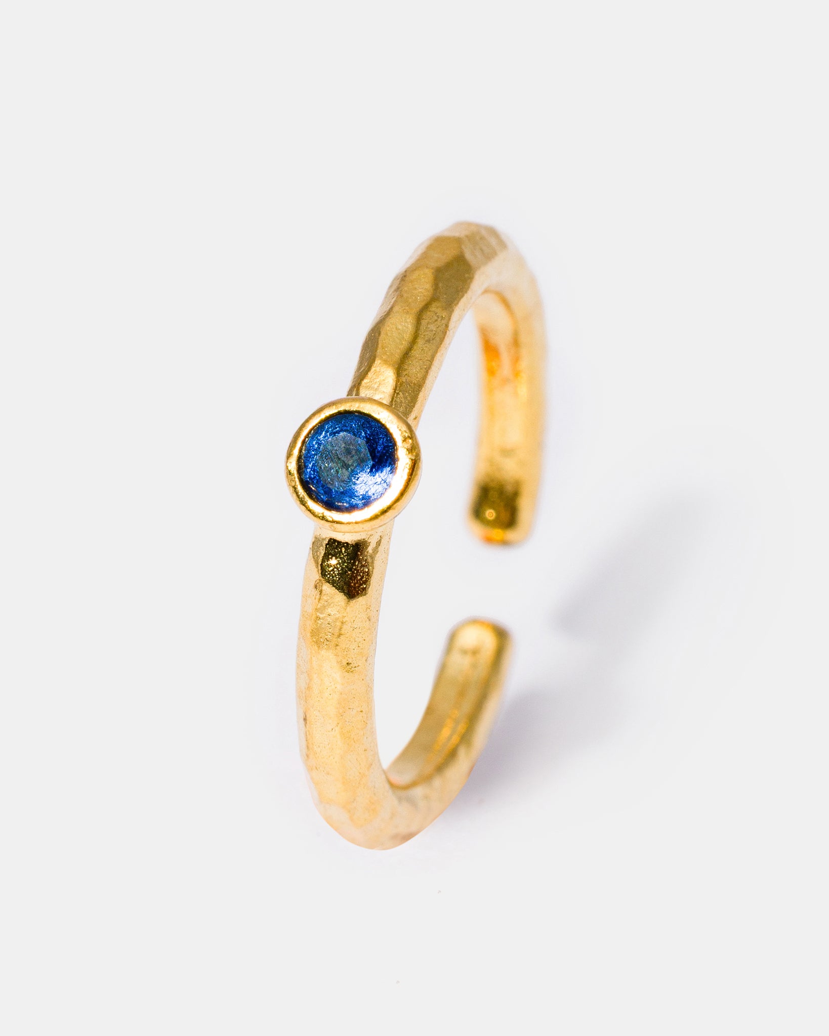 Gold Sapphire Hammered Gemstone Ring