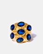 Gold sapphire multi-gemstone cocktail ring with oval blue stones