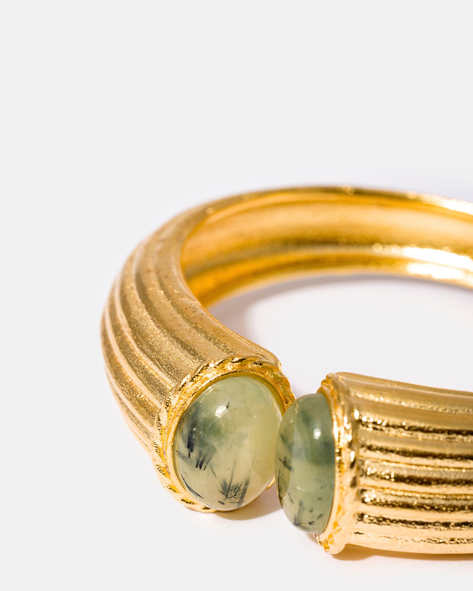 Gold Prehnite Cabochon Cuff Bracelet