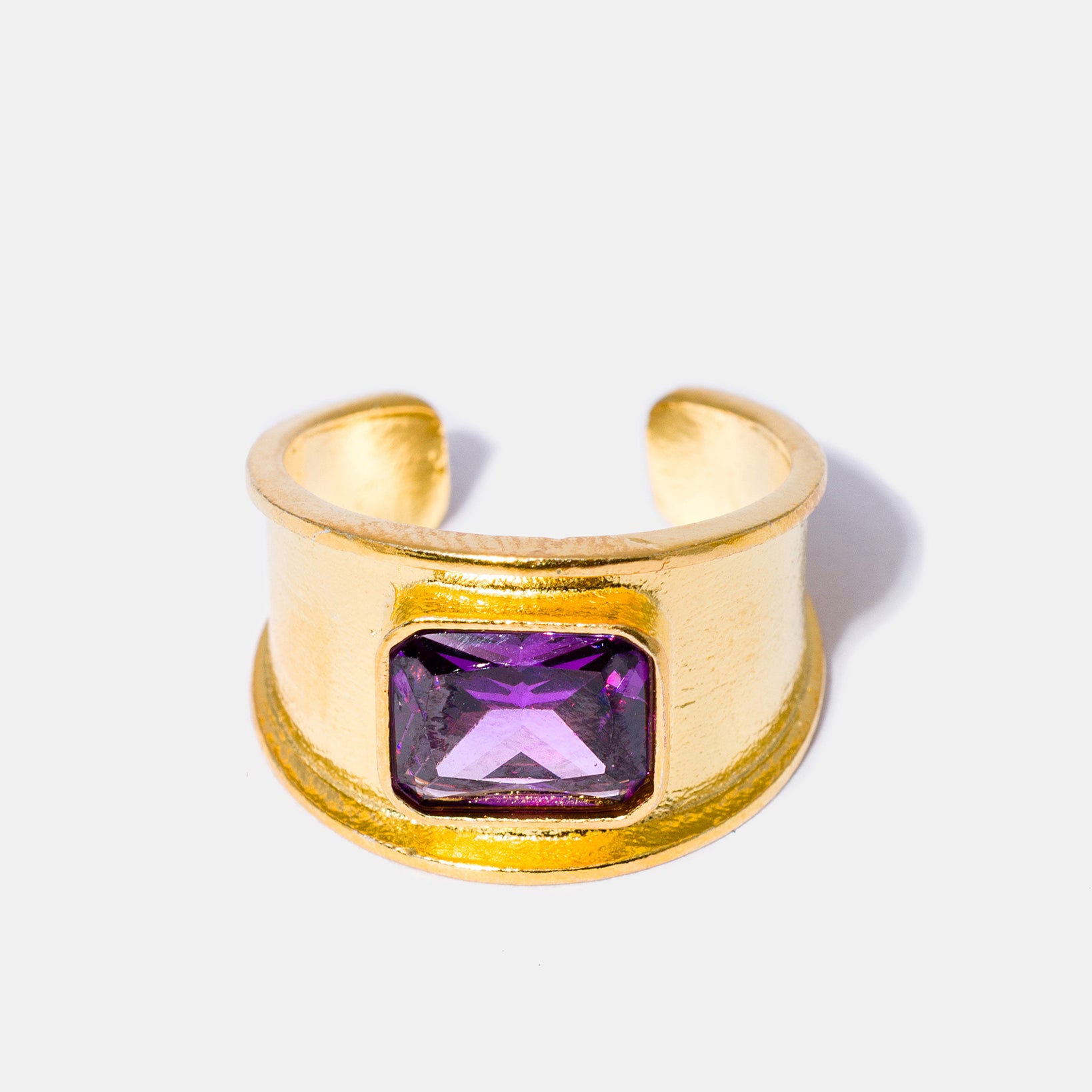 Gold Purple Amethyst Gemstone Signet Ring