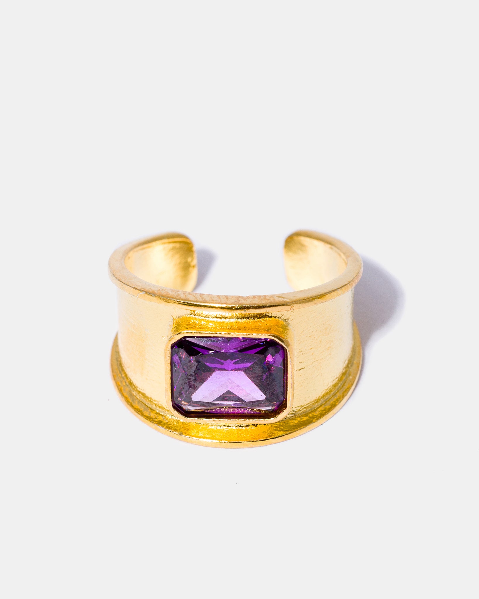 Gold Purple Amethyst Gemstone Signet Ring