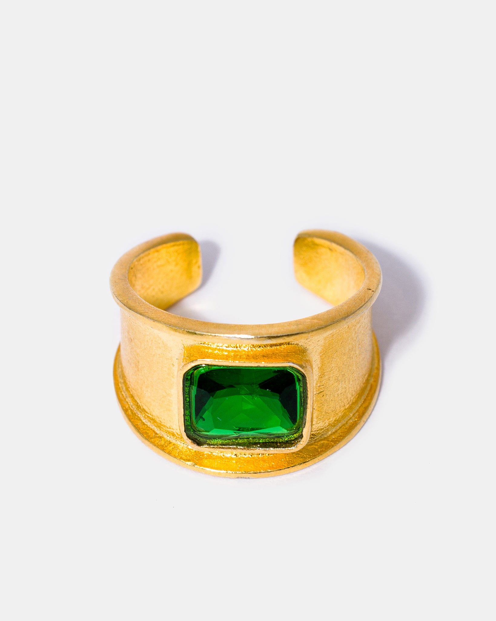 Gold Green Jade Gemstone Signet Ring