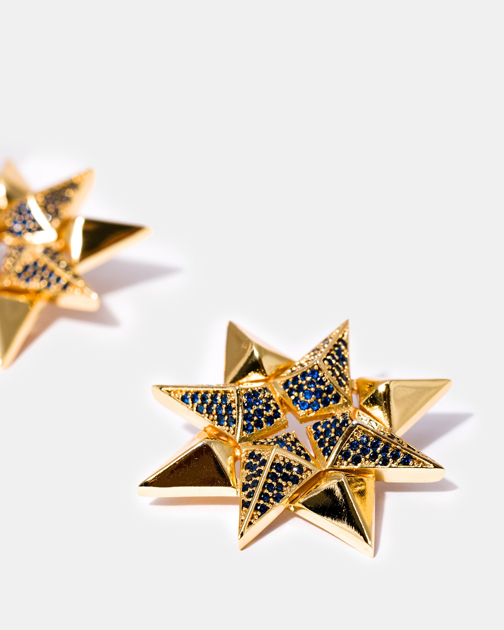 Gold Starburst Earrings in Sapphire