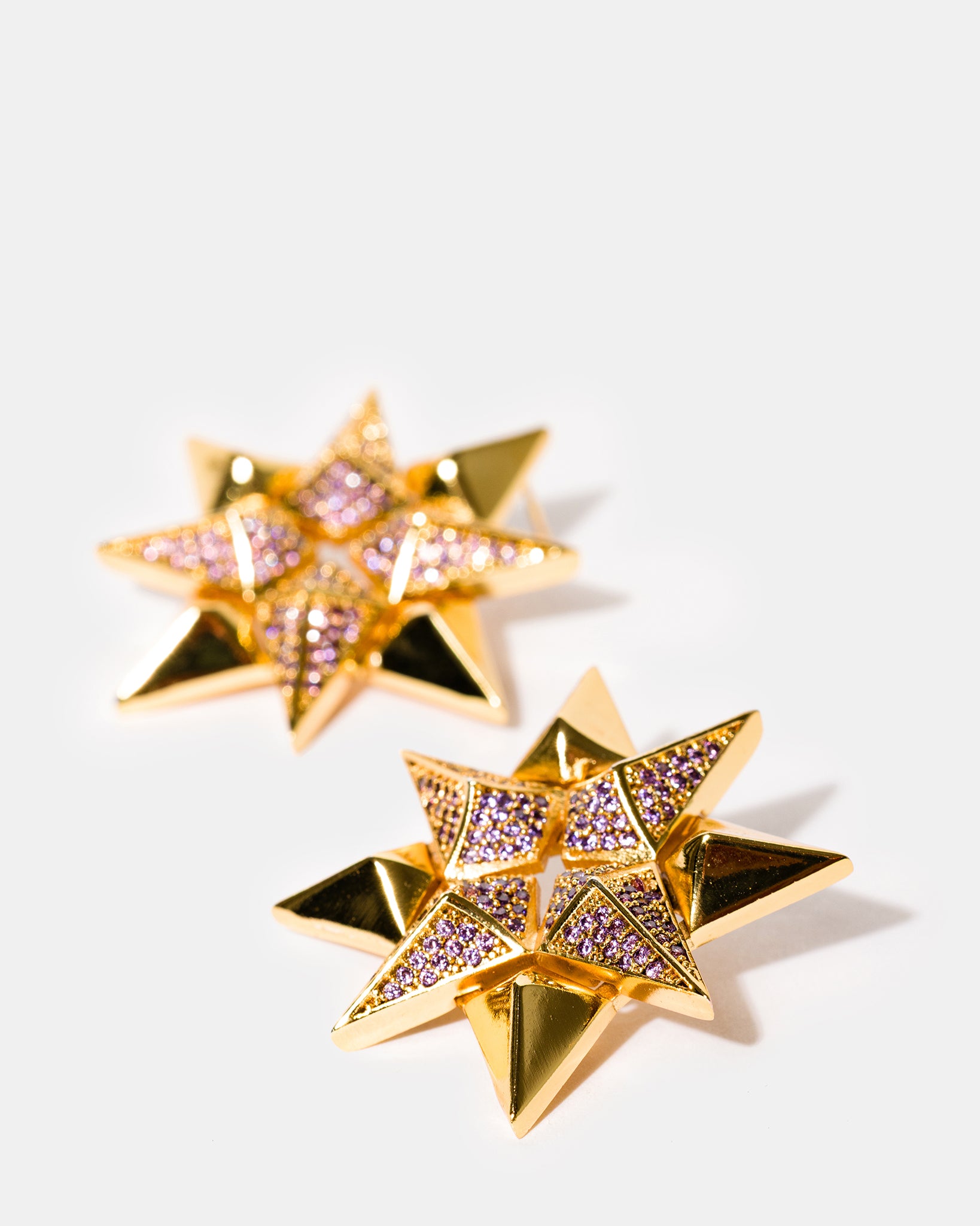 Gold Starburst Earrings in Amethyst
