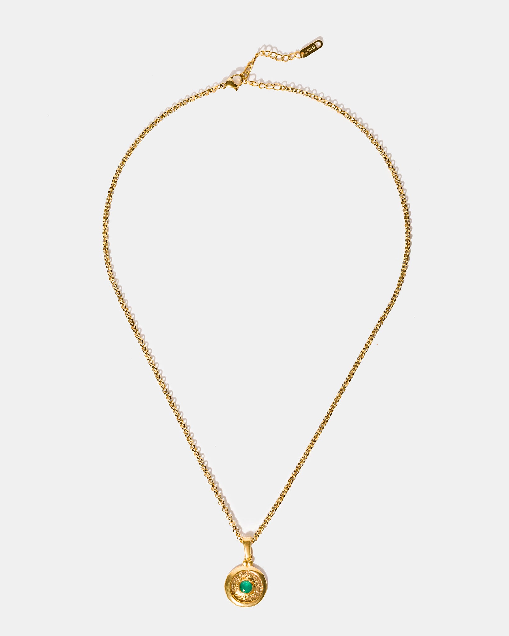 Medallion Pendant Gold Necklace in Emerald Glow