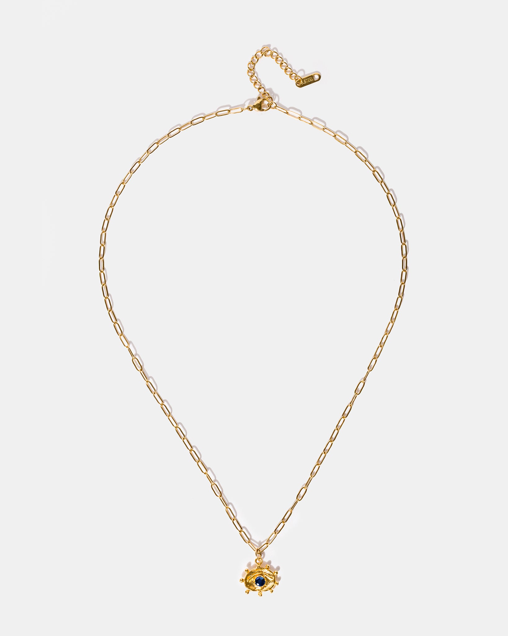 Eye Talisman Pendant Gold Necklace in Sapphire