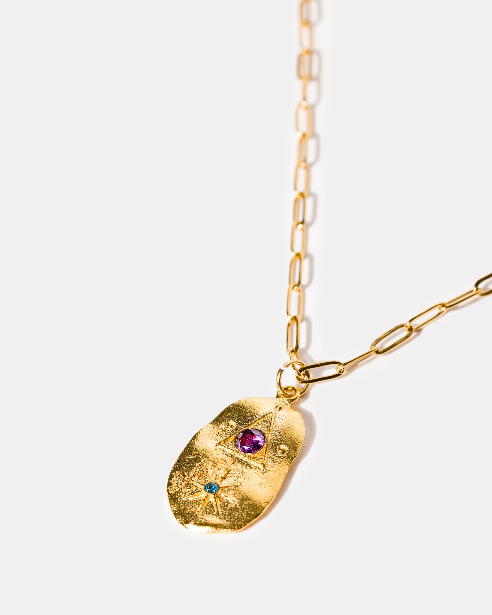 Gold Talisman Necklace in Amethyst Glow