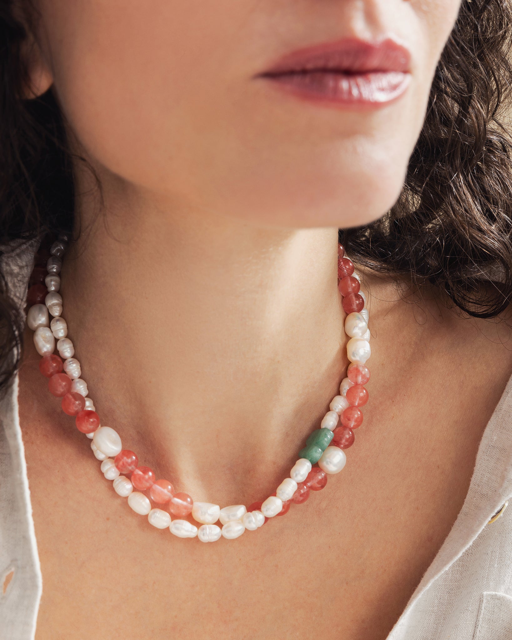Whimsical Charm Necklace with Aventurine and Pearls
