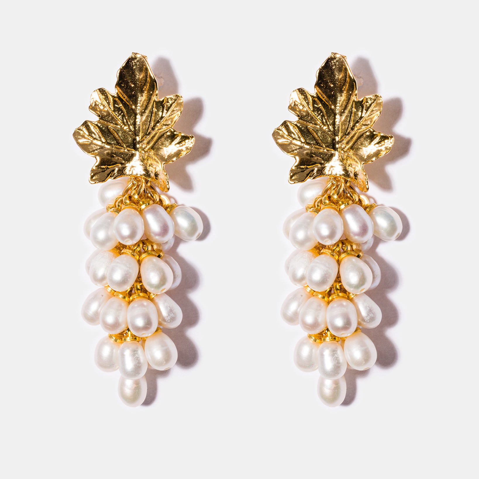 Golden Grape Pearl Drop Earrings