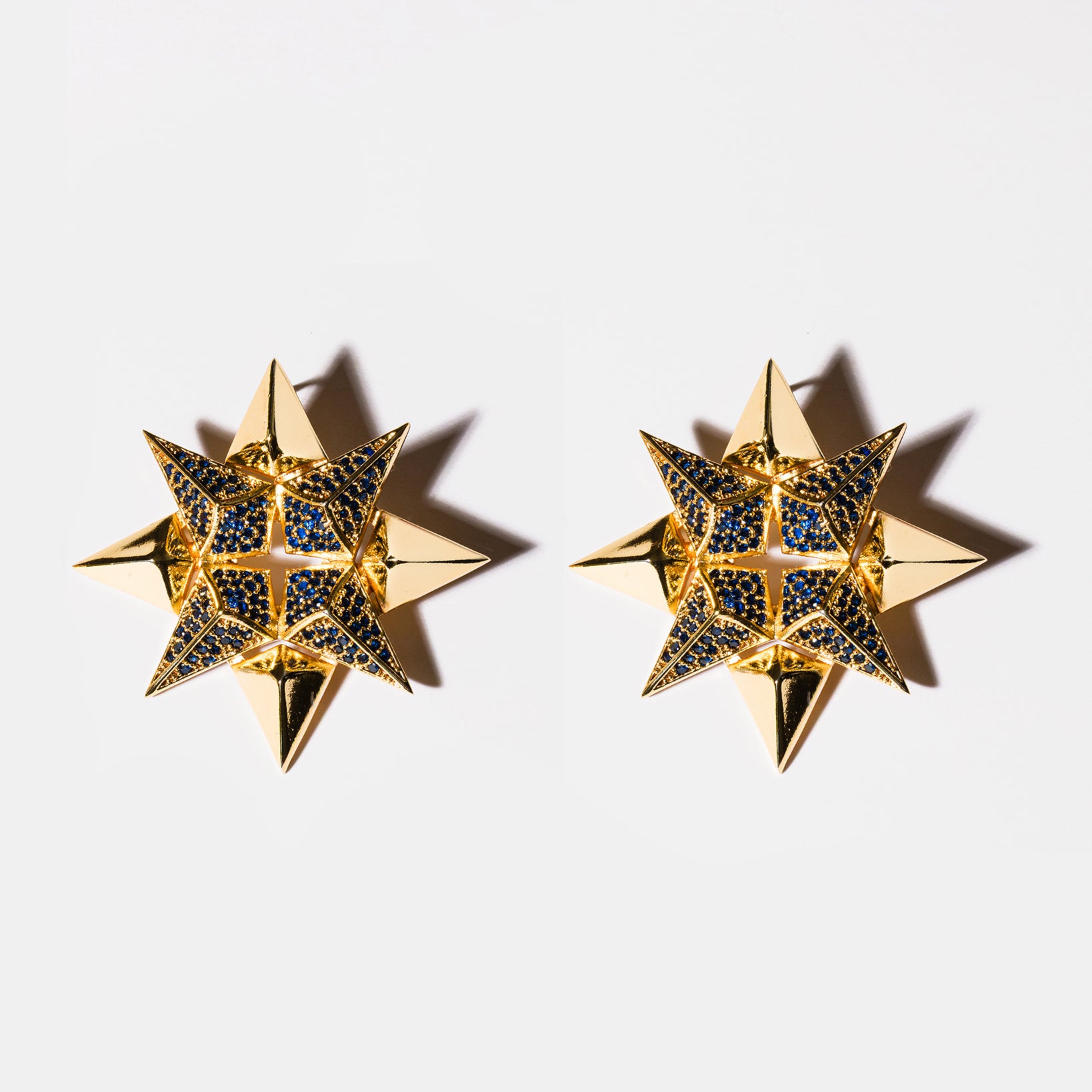 Gold Starburst Earrings in Sapphire