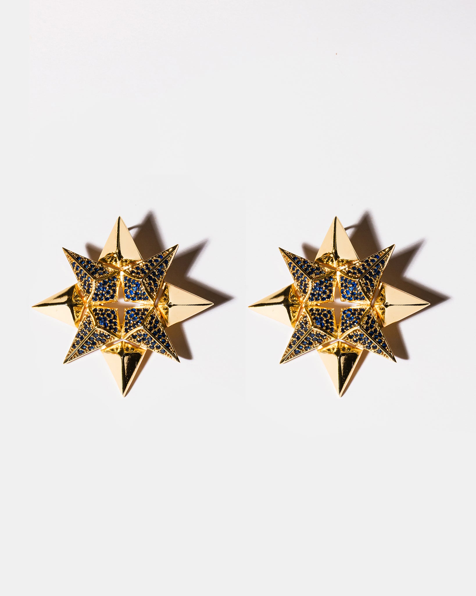 Gold Starburst Earrings in Sapphire